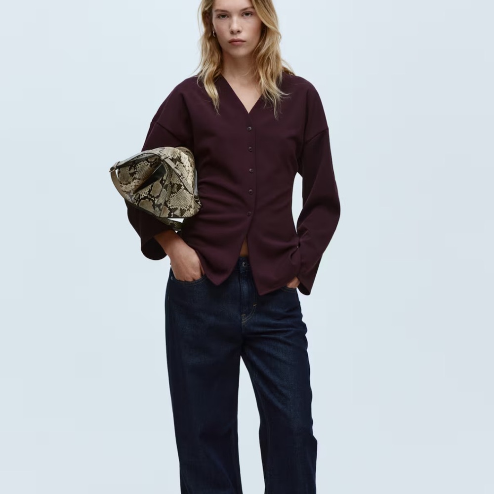 H&M Women's Burgundy Button-Up Top - Picture 2 of 4